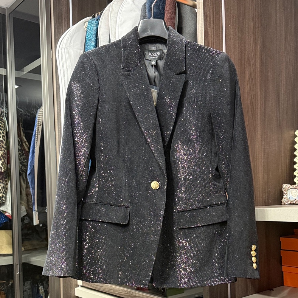 J. Crew Black Sparkle Blazer with Gold Accents